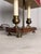 French Vintage 2-Light French Bouillotte Style Table Lamp With Red Shade, Antique Brass & Wood Desk Lamp For Sale - Image 3 of 17