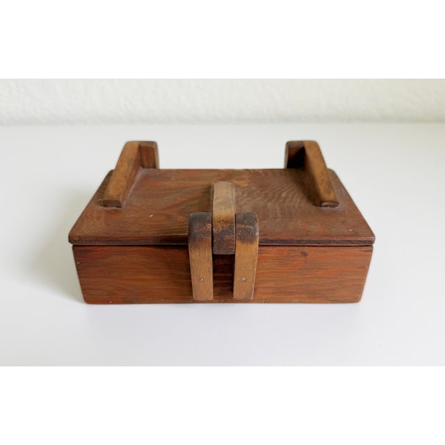 Brown Early 20th Century Folk Art Painter's Box With Wood Hinges & Clasp For Sale - Image 8 of 11