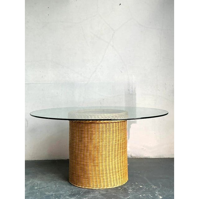 Boho Chic Vintage Boho Braided Rattan Dining Table For Sale - Image 3 of 9