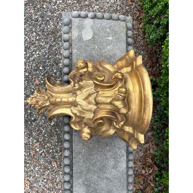 19th Century Italian Baroque Style Giltwood Wall Bracket. Offered is a large mid-19th century Italian Baroque style...