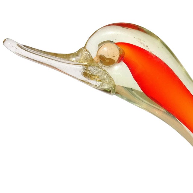 Glass Vintage Cenedese Murano Yellow Orange Uranium Uv Reactive Gold Flecks Italian Art Glass Bird Sculpture For Sale - Image 7 of 10