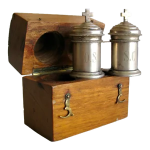 French Silver Holy Oil Stocks in Original Box, Late 1800s