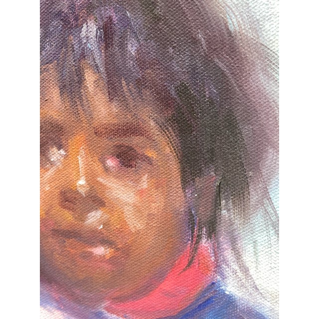 Late 20th Century Oil on Canvas Portrait Painting of a Beautiful Navajo Child, Framed For Sale In Houston - Image 6 of 13