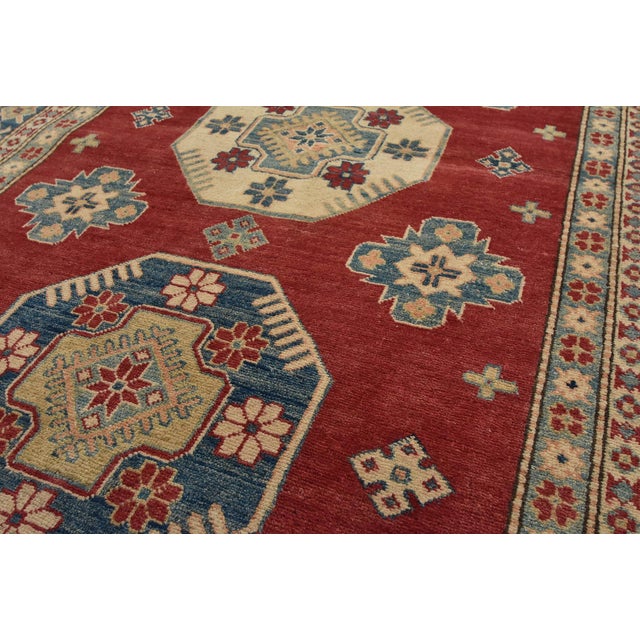 Kazak Rug 5'1'' X 7'2'' Red Wool Tribal Hand-Knotted Oriental Carpet For Sale - Image 4 of 12