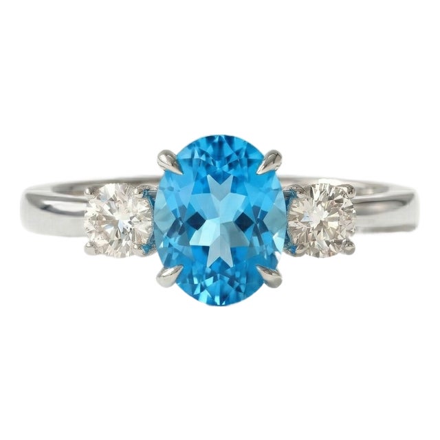 Swiss Blue Topaz Engagement Ring, December Birthstone Wedding Ring Us 7 For Sale