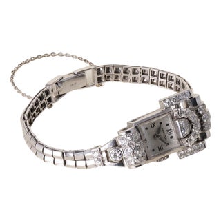 1940's 4.25 Carats Diamond Hamilton Cocktail Watch 14k White Gold For Sale