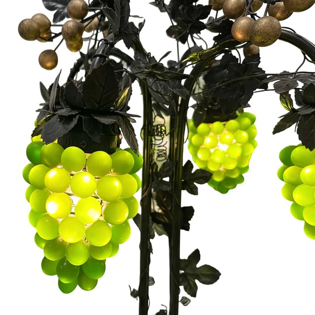 French Large Italian Chandelier Style Grapevine Table Lamp W/Green Grape Clusters For Sale - Image 3 of 6
