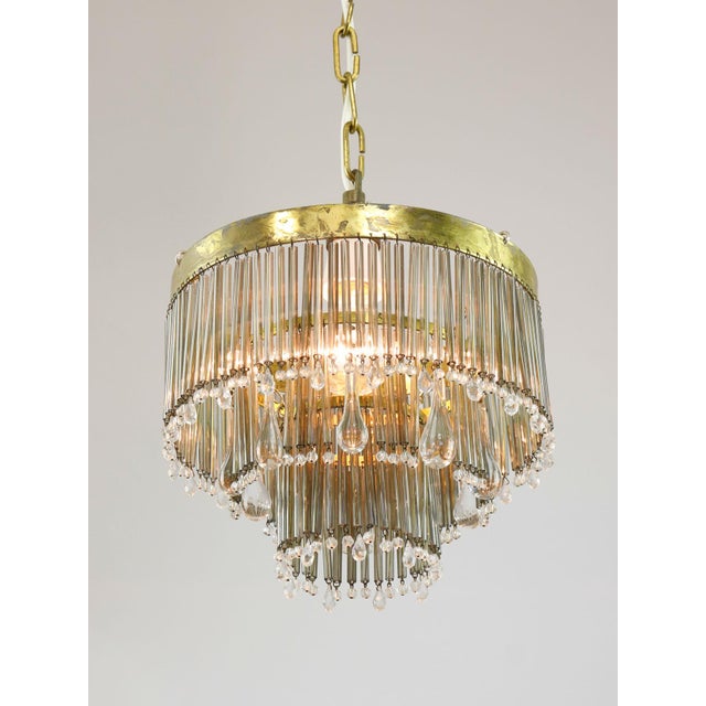 Mid-Century Modern Teardrop Three-Tier Pendant Light in Brass and Crystal, 19560s For Sale - Image 15 of 15