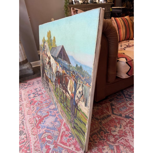 Vintage Painting on Canvas of Hungarian Horse Race- Signed For Sale - Image 12 of 14
