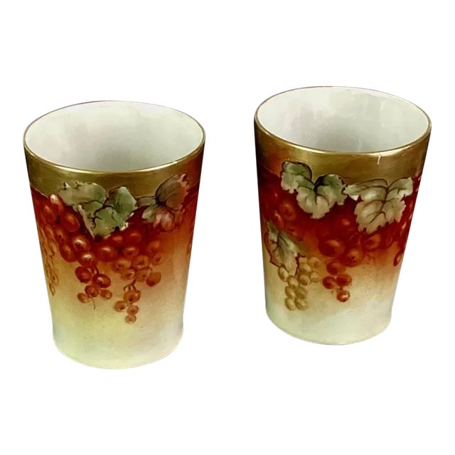 T&V 19th Century Limoges France Porcelain Wine Cups- Set of 2 For Sale