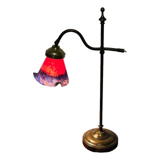 Antique Brass and Pate de Verre Glass Shade Table Lamp, 1890s For Sale