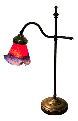Antique Brass and Pate de Verre Glass Shade Table Lamp, 1890s