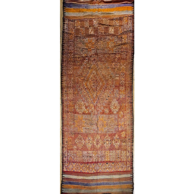 Textile Vintage Moroccan Rug, Hand-Knotted Wool, Geometric Pattern, Red & Lavender, 5’ X 13’ For Sale - Image 7 of 14