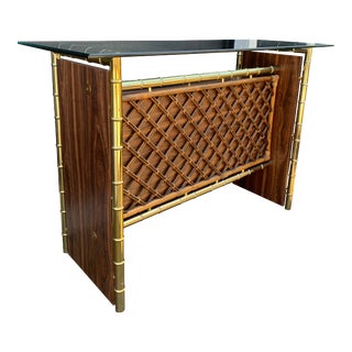 1970s Hollywood Regency Modern Faux Bamboo and Brass Bar For Sale