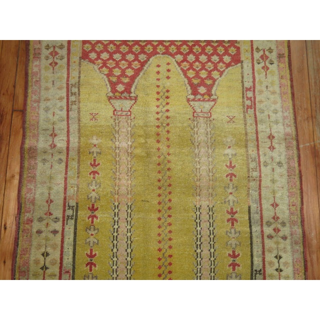 Islamic Early 20th Century Antique Turkish Yellow Prayer Scrolle Niche Rug For Sale - Image 3 of 6