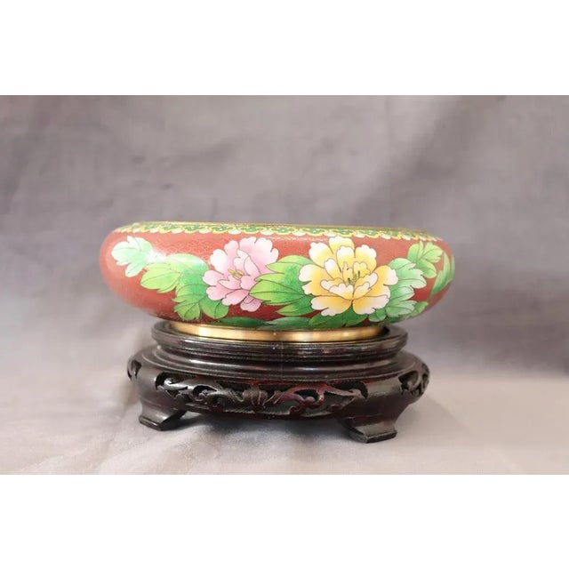 Wood Cloisonne Bowl on Wooden Stand, 1980s, Set of 2 For Sale - Image 7 of 12
