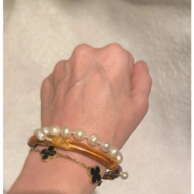 This is part of Chairish’s Fine Jewelry assortment. A freshwater pearl and bamboo bangle bracelet. Beautiful as a...