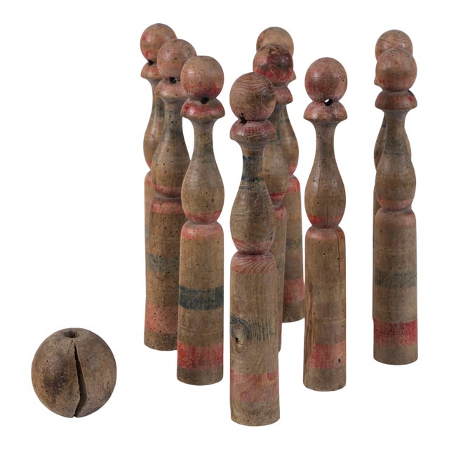 Vintage French Skittle Game 'Jeu De Quilles De Neuf', Circa 1920 - Set of 10 For Sale