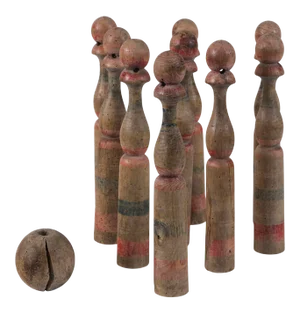 Vintage French Skittle Game 'Jeu De Quilles De Neuf', Circa 1920 - Set of 10