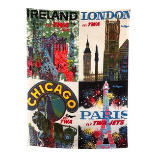 David Klein Twa Travel Banner Large Screen Print on Linen Mid Century Wall Art For Sale