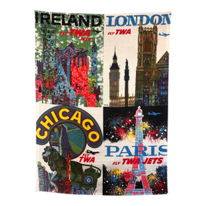 David Klein Twa Travel Banner Large Screen Print on Linen Mid Century Wall Art
