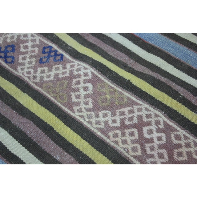 Textile Late 20th Century Rustic Style Turkish Stripe Design Ethnic Wool Kilim Rug For Sale - Image 7 of 13