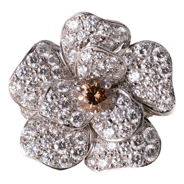 Estate Kwiat 5.70 Carats Diamond Floral Cocktail Ring 18k Gold, Size 7.75 For Sale