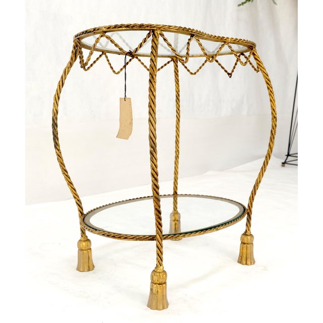 Italian Gold Gilt Steel Rope Style Kidney Shape Glass top Side Lamp Table Mint For Sale - Image 6 of 17