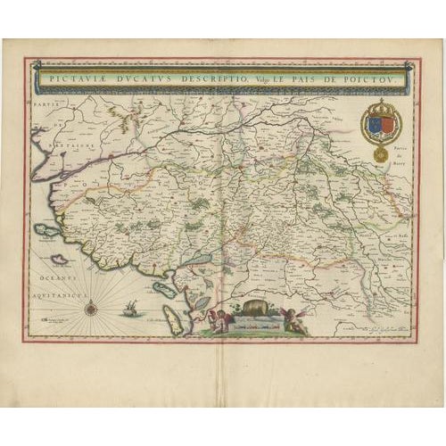 Antique Blaeu Map of Poitou, 1642 For Sale - Image 3 of 12