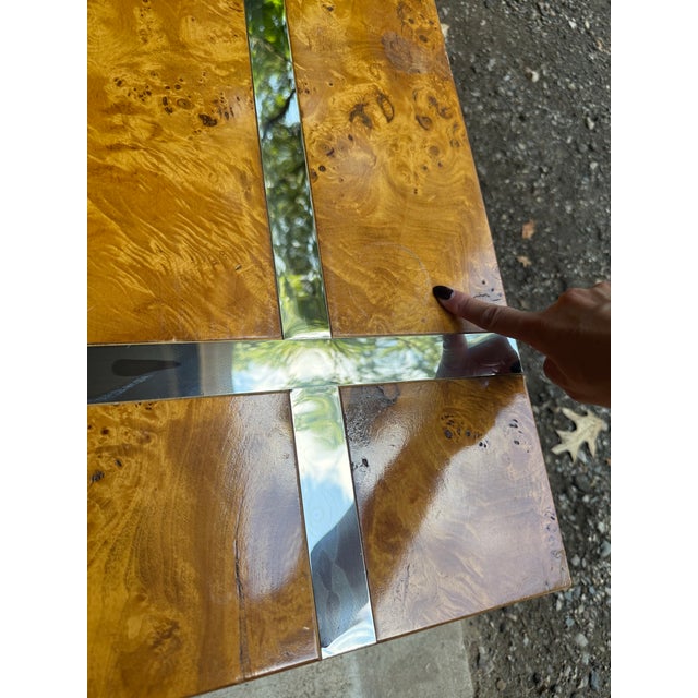 Milo Baughman Attr Burlwood & Chrome Floating Coffee Table Vintage Mid Century For Sale - Image 11 of 12
