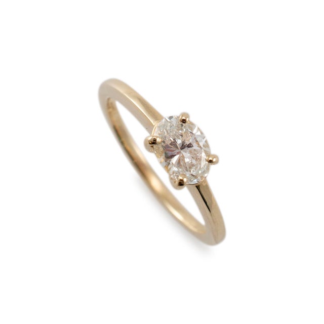 Ladies 14k Yellow Gold Horizontal Oval Diamond Solitaire Engagement Ring Size 4.5 Chairish