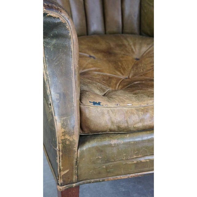 Large Antique Barrel Back Wing Chair in Leather For Sale - Image 9 of 16