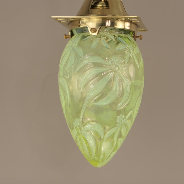 Art Nouveau Viennese Pendant Lamp with Uranium Vaseline Glass Shade, Austria, 1920s For Sale - Image 12 of 18