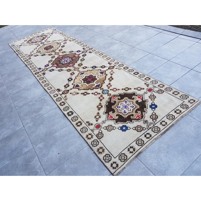 White 1960s White Runner Rug, Oriental Rug For Sale - Image 8 of 9
