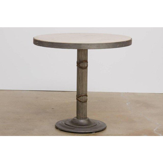 Modern Iron and Travertine Limestone Centre or Pub Table Chairish