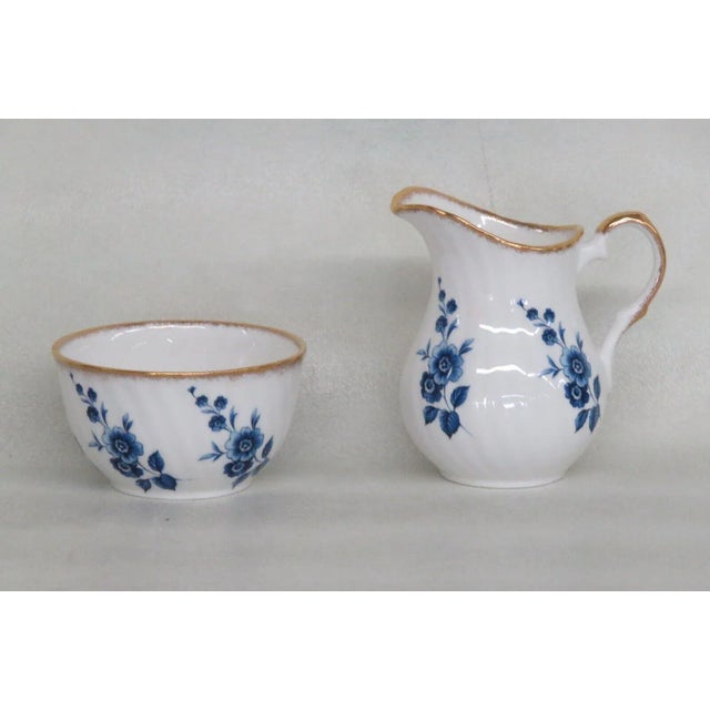 Elizabethan England Bone China Blue Floral Creamer and Sugar Bowl Set For Sale - Image 10 of 10