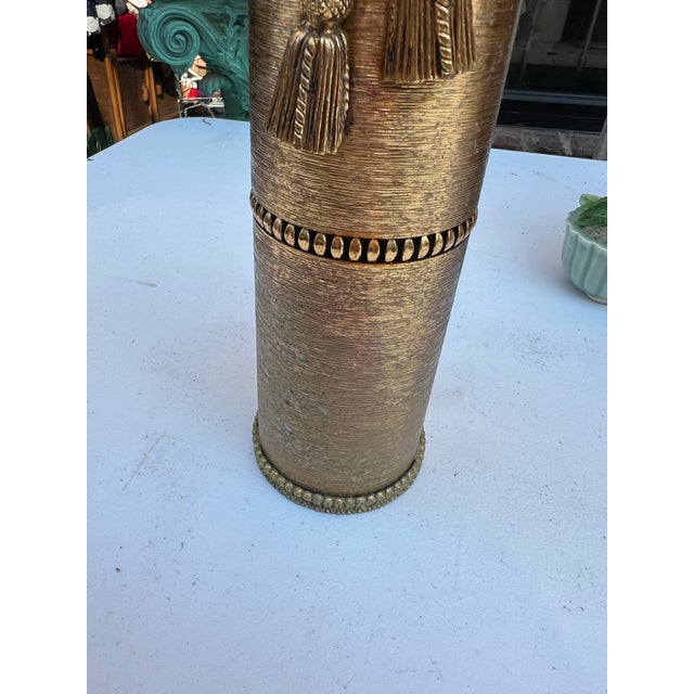 1970s Small Brass Detailed Tassels Urn For Sale - Image 4 of 5