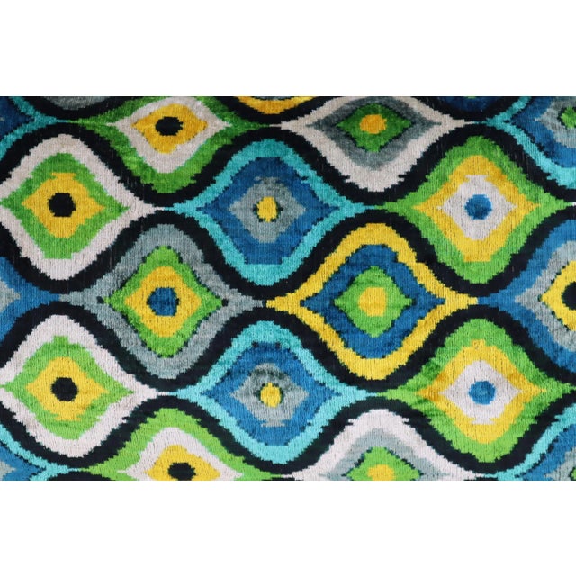 Handmade Blue & Yellow Silk Velvet Throw Pillow & Down Insert For Sale In San Francisco - Image 6 of 12