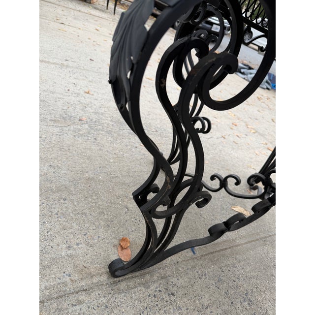 Grand Vintage Wrought Iron and White Marble Top Center Table With Ornate Scrollwork, French Baroque Revival Style For Sale - Image 9 of 12