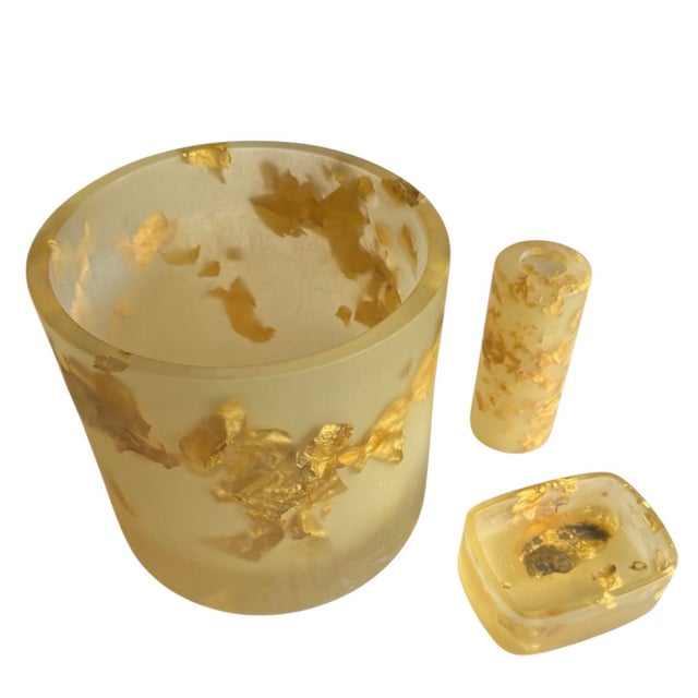Gold 1990s Vintage Martha Sturdy Suspended Gold Leaf in Resin Bathroom Set - 3 Pieces For Sale - Image 8 of 11
