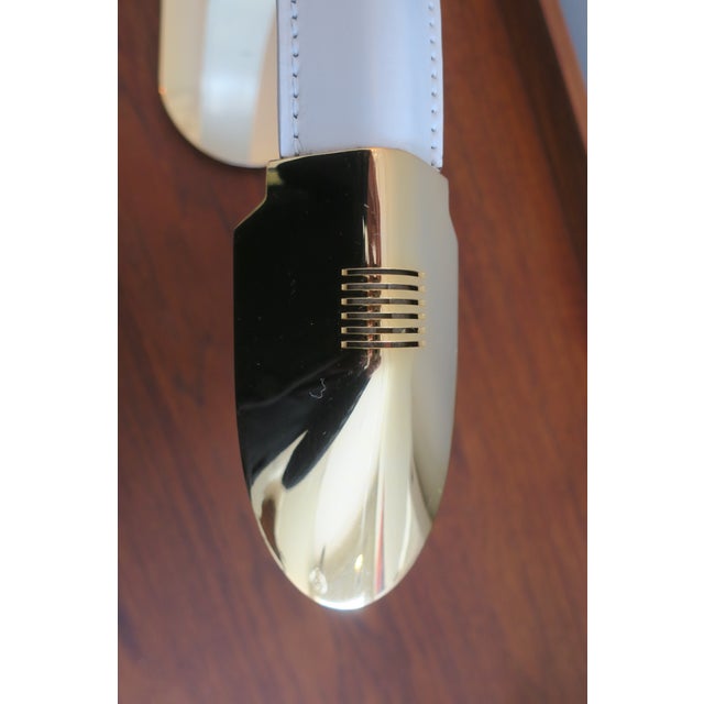 Vintage Italian Inscribed Leather and Gold-Plated Brass Cobra Table Lamp, 1970s For Sale - Image 4 of 12