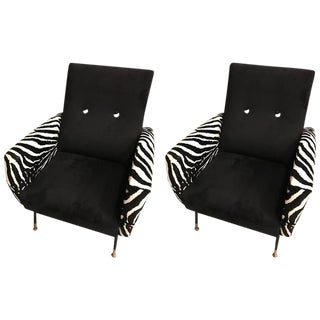 Mid-Century Metal Club Chairs With Faux Zebra Print - a Pair For Sale