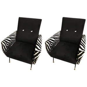Mid-Century Metal Club Chairs With Faux Zebra Print - a Pair