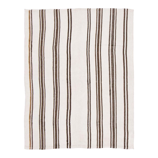 Vintage Turkish Kilim Hemp Rug With Brown Stripes by Rug & Kilim, 1950-1959 For Sale