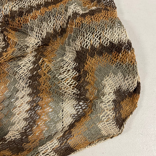 Antique Moroccan Hand-woven Mesh Textile Overall chevron pattern in shades of green, orange, natural and brown. (All edges...