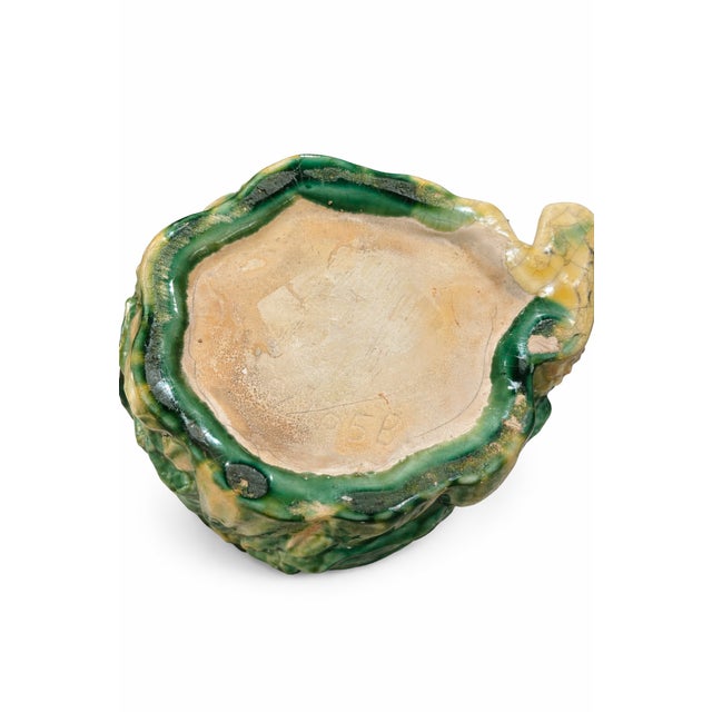 Vintage Majolica-Style Easter Bunny With Cabbage – Green & Cream Crackle Glazed Ceramic Rabbit, Cottage Garden Decor For Sale - Image 4 of 9