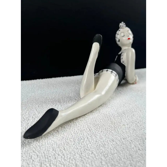 Plastic French Style Bathing Beauty Resin Figurine in Black & White Gingham Swimsuit For Sale - Image 7 of 18