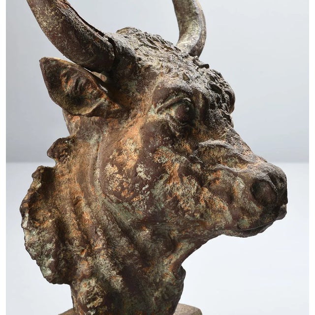 Early 20th Century Early 20th Century Cast-Iron Architectural Bull Sculpture, 21"h For Sale - Image 5 of 10
