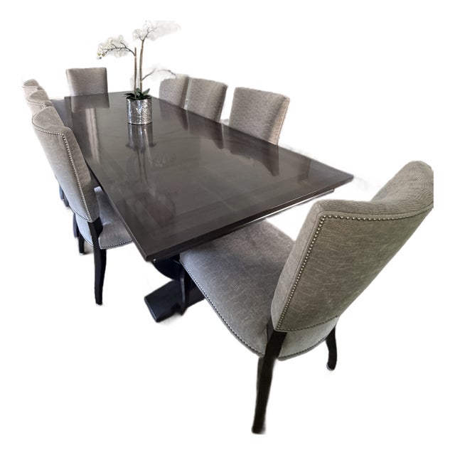 Kravet Custom 112" Dining Table + Set of 8 Upholstered Chairs For Sale
