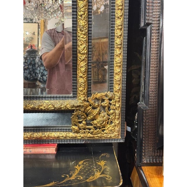 Gold 19th Century Dutch Ebony and Brass Repousse' Cushion Mirror For Sale - Image 8 of 8